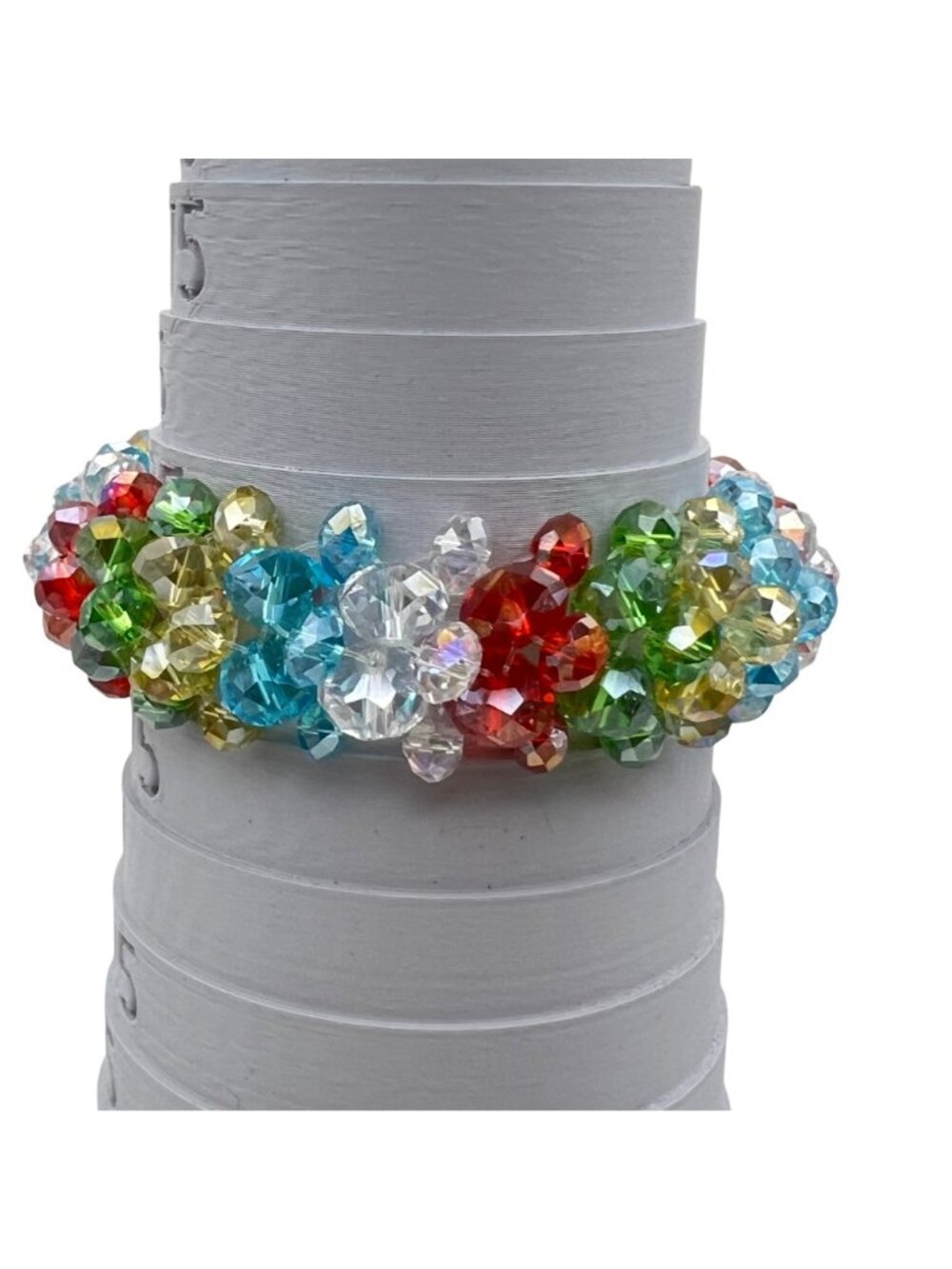 Multicolor Crystal Cluster Bracelet Magnetic Clasp Rainbow Beaded Statement 6.75 - Picture 4 of 10